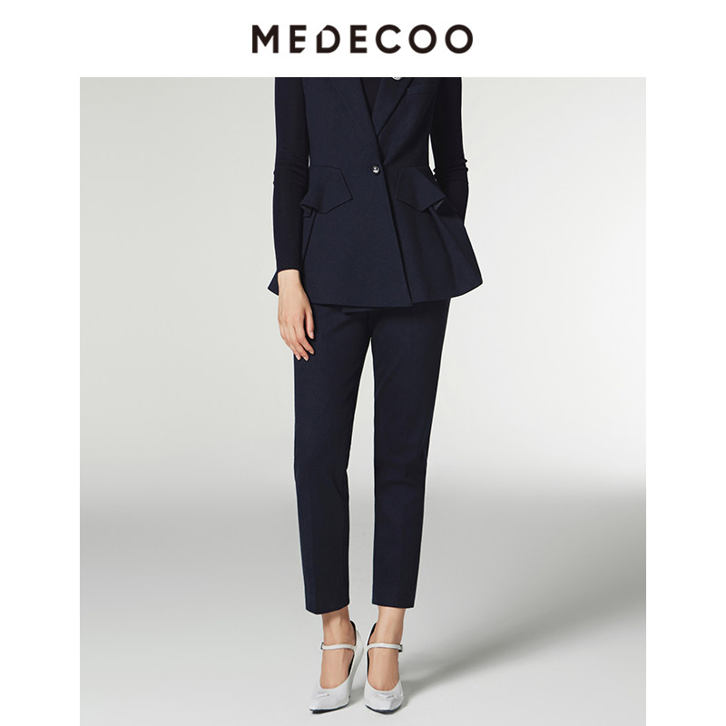 MEDECOO/墨蒂珂2024冬季新款 显瘦纯色直筒休闲裤西装裤MID80503