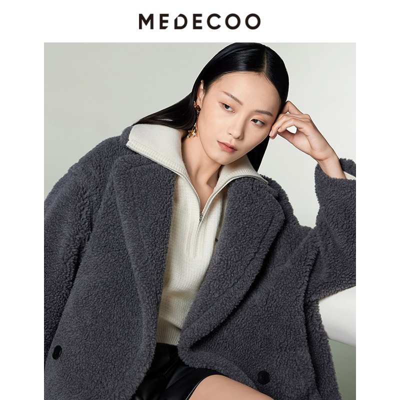 墨蒂珂羊毛呢长款简约圈圈毛大衣