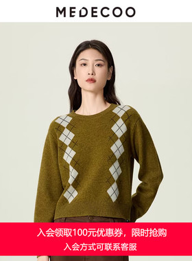 MEDECOO/墨蒂珂2025秋冬新女牦牛绒老钱风圆领针织打底衫MJD40307