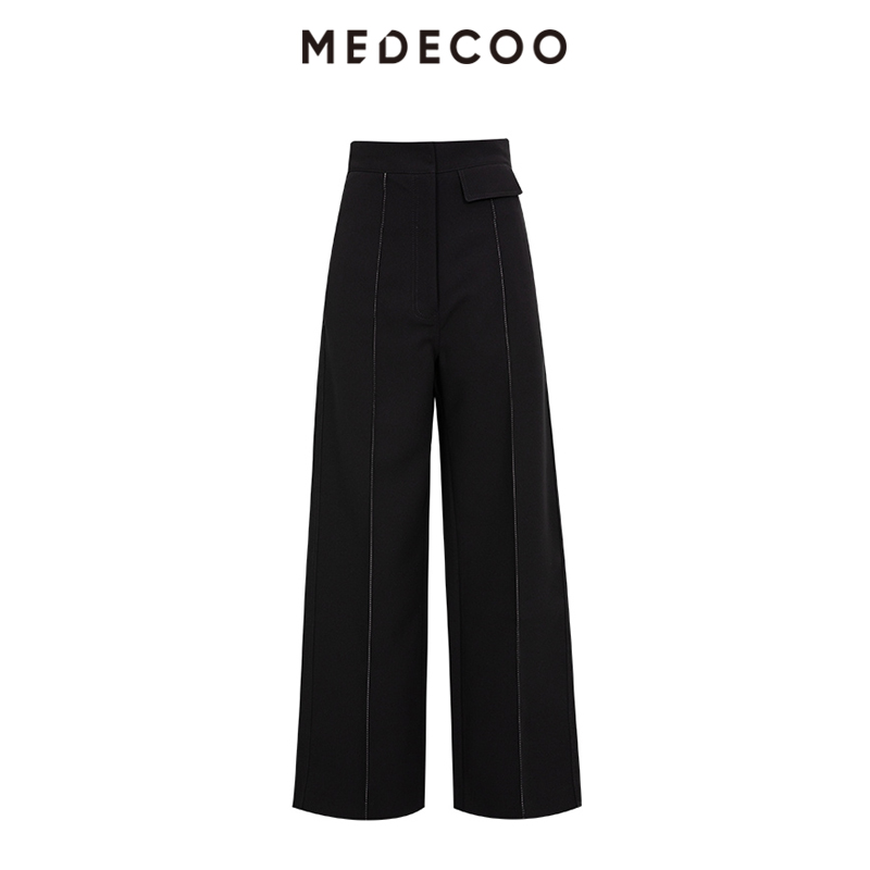 墨蒂珂自然腰长款阔腿休闲裤