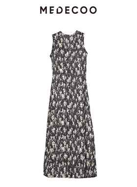 MEDECOO/墨蒂珂2025秋季新款 无袖V领印花雪纺背心连衣裙SID90102