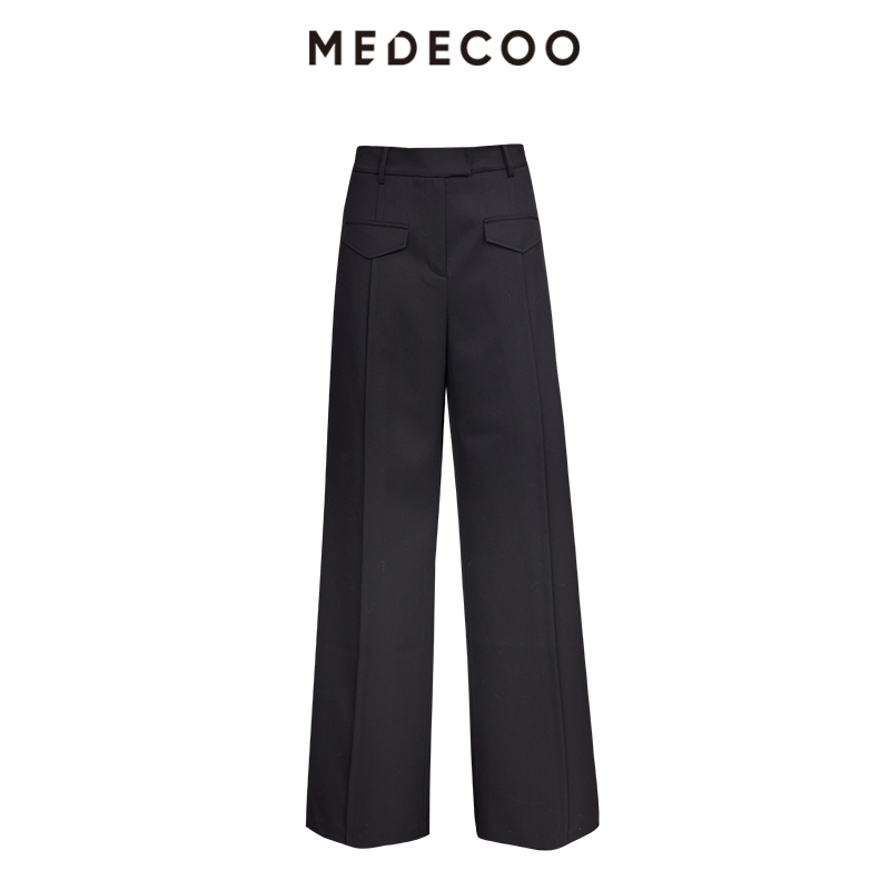 墨蒂珂高腰简约长款阔腿休闲裤