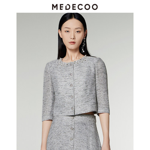 MEDECOO优雅短款钉珠香风外套