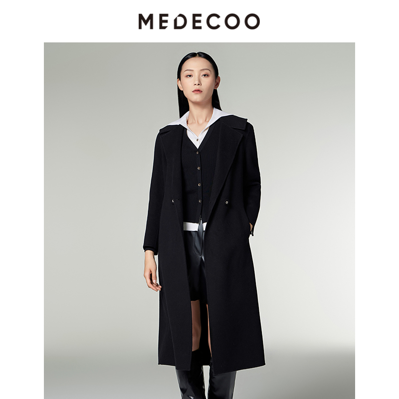 墨蒂珂羊毛呢长款西装领大衣外套