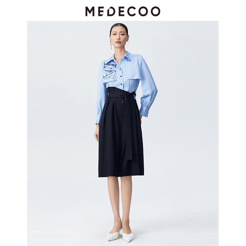 墨蒂珂2025春新款女装假两件衬衫