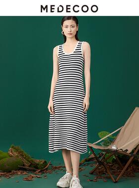 MEDECOO/墨蒂珂2025春新款女装条纹无袖吊带休闲连衣裙MJC40601