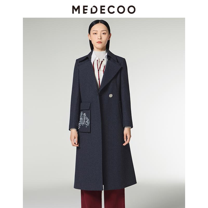 墨蒂珂中长款毛呢外套系带收腰