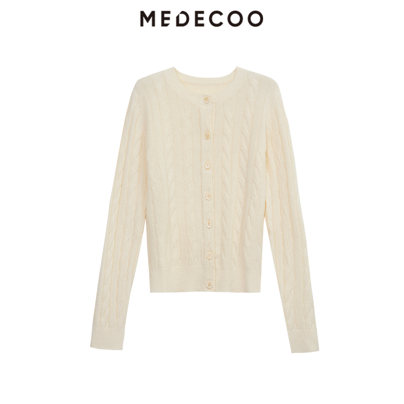 绞花100%羊毛针织开衫外套