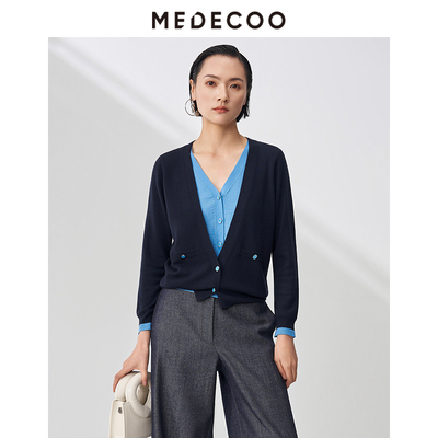 墨蒂珂假两件单排扣羊毛针织衫