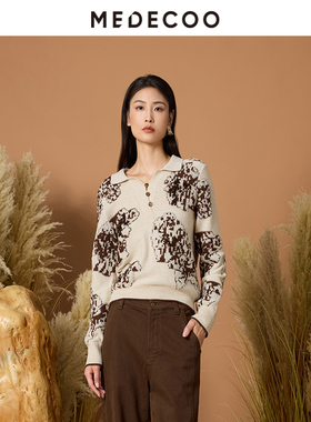 MEDECOO/墨蒂珂2025秋冬新款女装牦牛绒绣花老钱风针织衫MJD40316