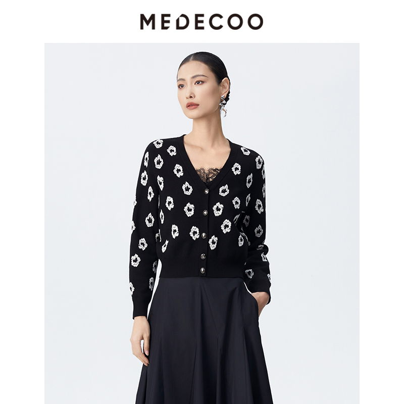 墨蒂珂羊毛混纺单排扣印花连衣裙