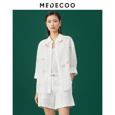 MEDECOO/墨蒂珂2025夏季新款镂空棉质透气衬衫设计感上衣MJX62212