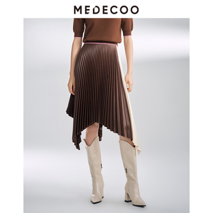 百褶A字撞色不规则摆半身裙MIC70208 新款 MEDECOO 墨蒂珂2026春季