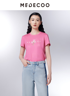 MEDECOO/墨蒂珂2026夏季新款 正肩短袖圆领纯棉印花T恤衫MIX62302