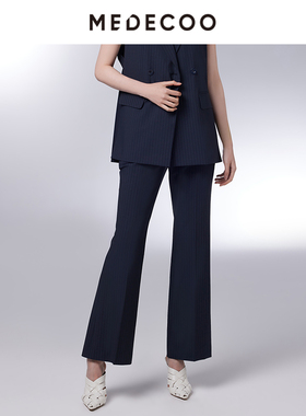 MEDECOO/墨蒂珂2025夏季新款复古微喇条纹显瘦休闲长裤女MIX80532
