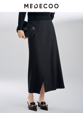 MEDECOO/墨蒂珂2026春季新品 A字开叉叠摆长款西装半身裙MIC70206