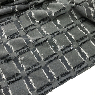 艺术中黑灰色流苏格子时装面料 春季 亲肤 垂坠 裙子 布料