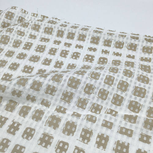 清新半透明棕色小格子图案玻璃纱面料 夏季 柔软 飘逸 布料整米价
