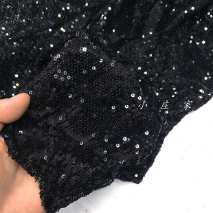 网底黑色纯色小亮片时装面料 春夏 柔软 垂坠 服饰 布料