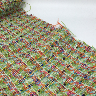 马卡龙色系草绿色格子粗纺时装面料 秋冬 垂坠 柔软 外套 布料