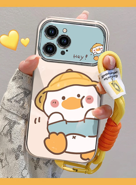 适用苹果15promax手机壳iphone16e新款14PLUS电镀大视窗13小众新款17air女款12高级感11卡通可爱个性挂绳xs
