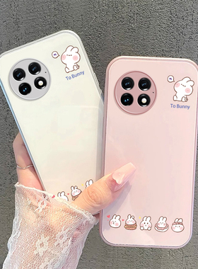 适用一加ace2pro手机壳可爱oneplusace2v高级感新款一加ace竞速版金属玻璃少女心ace3pro卖萌兔子粉色简约