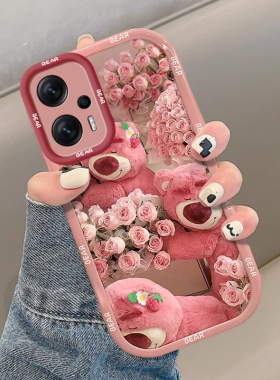 适用红米note12turbo手机壳新款可爱卡通玫瑰草莓熊少女心保护套防摔硅胶全包女生款高级感