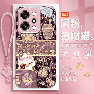 3元 適用招財貓OPPOReno14手機殼13金屬漆12玻璃11新款 10pro 少女專用9防摔8保護套7se高級感6全包5K 奢華 氣版