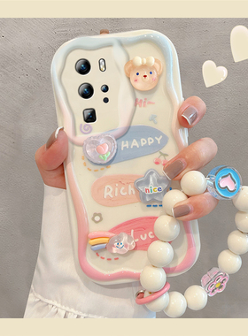 可爱甜妹适用华为p40pro手机壳保护套华为p40lite5g卡通新款p40女奶油纹立体兔子全包挂绳手链防摔软硅胶外壳