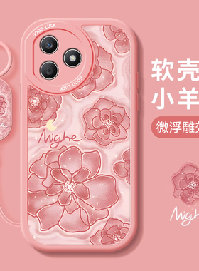 适用荣耀x50i+手机壳新款荣耀x40i/gt竞速版山茶花红色荣耀x30i唯美x20se小众x10女士艺术花朵硅胶手机外壳