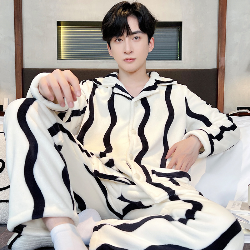 长袖冬季加厚珊瑚绒男士家居服