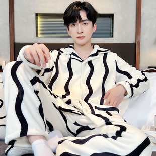 冬季 套装 秋冬加厚珊瑚绒冬天男士 家居服男款 法兰绒冬款 睡衣男新款