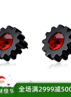 Crazyrhythmm机械齿轮耳环黑色秋冬水晶圆形全新原创设计基础耳钉