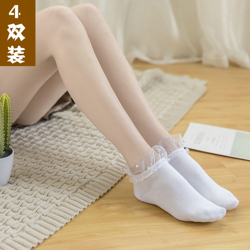 袜子女蕾丝花边带珍珠公主学生