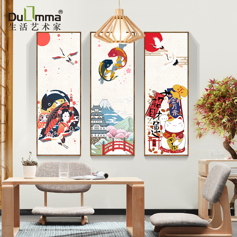 日式风格招财猫挂画居酒屋墙面装饰画和风日料店寿司店壁画图片