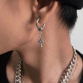 钛钢十字架耳钉帅气ins男个性 耳圈不锈钢耳夹欧美冷淡风百搭气质