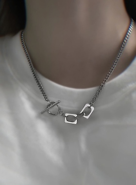 逗萌原创无性别中性钛钢OT扣项链男女拼接元素街头短款锁骨链