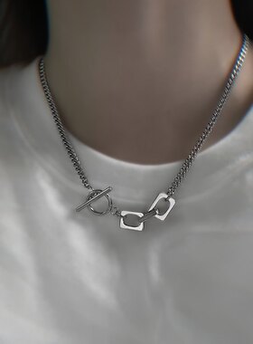 逗萌原创无性别中性钛钢OT扣项链男女拼接元素街头短款锁骨链