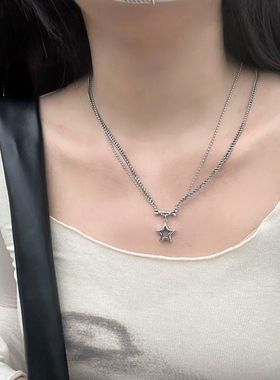 荒原计划镀银手工制星星小众设计项链女镂空五角星骨头双层锁骨链