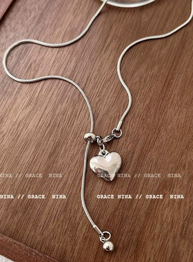 时代潮流!简约银色爱心吊坠项链女轻奢高级感长款气质百搭锁骨链