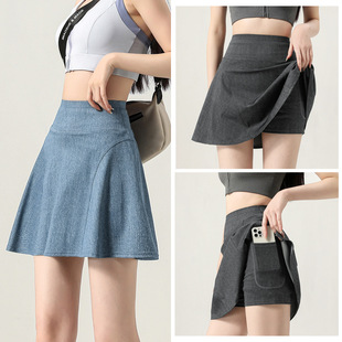 假两件运动短裙女夏季 裙 薄牛仔透气防走光健身羽毛球瑜伽半身裙裤