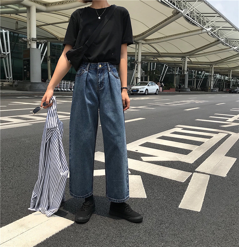 Autumn 2018 New Korean Retro High-waisted Slim Straight Cylinder Jeans Nine-minute Girls