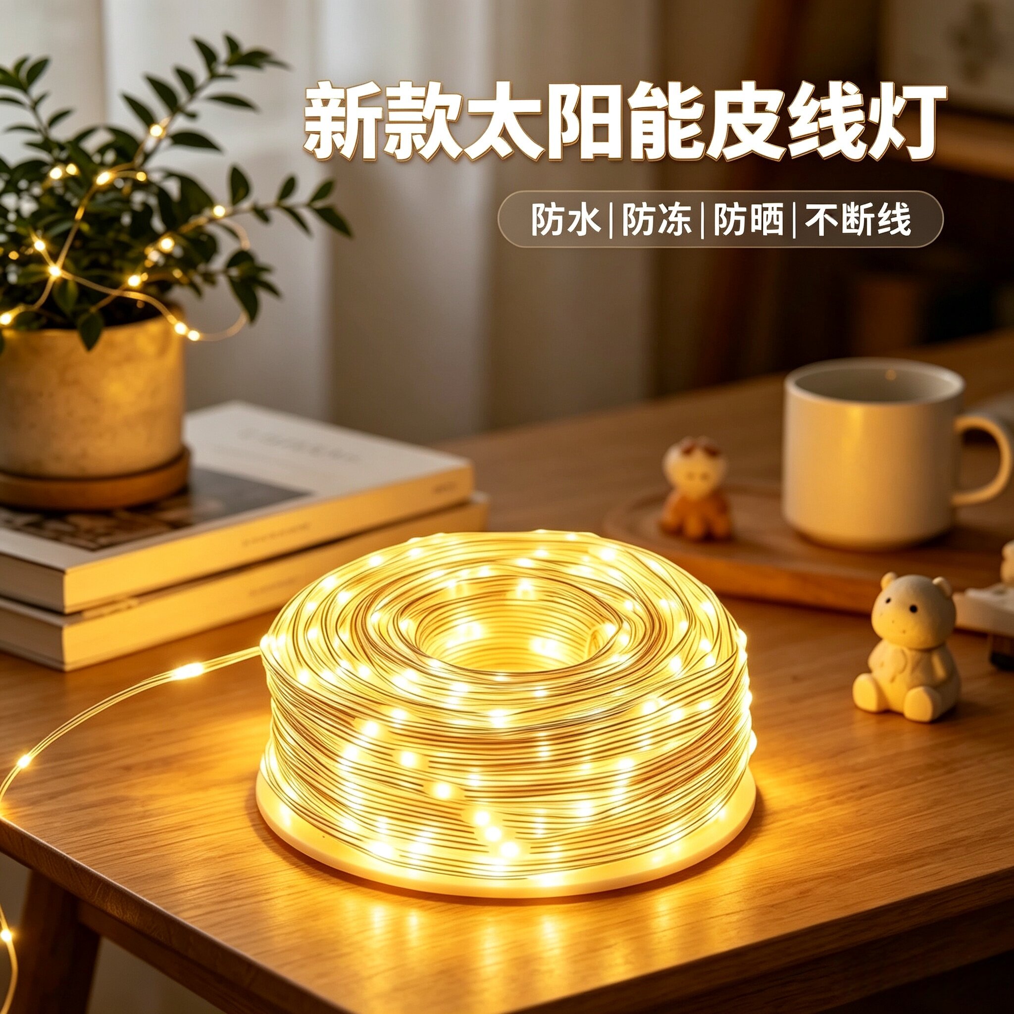 户外防水庭院露营氛围装饰树灯太阳能皮线灯LED小彩灯闪灯串灯带