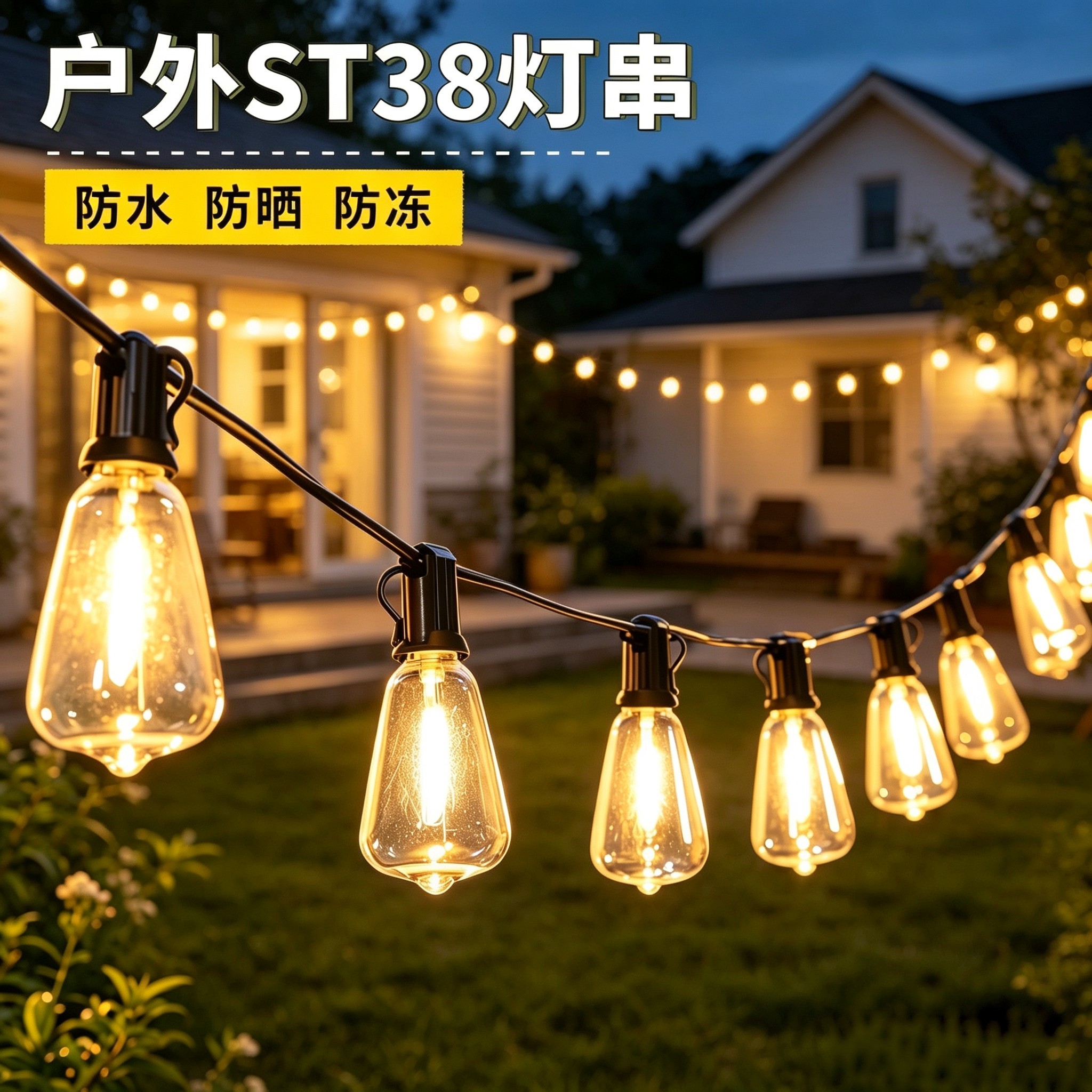 户外复古灯串太阳能LED灯防水别墅咖啡馆露营烧烤婚庆装饰氛围灯