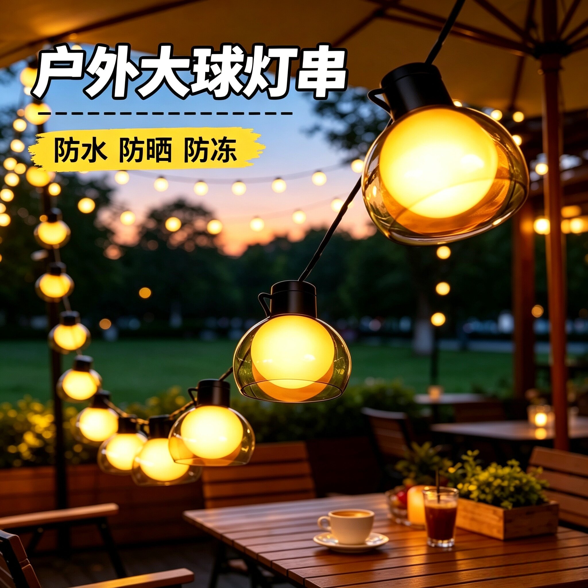 太阳能户外防水露营夜市摆摊圆球灯串彩灯串灯天幕帐篷装饰氛围灯