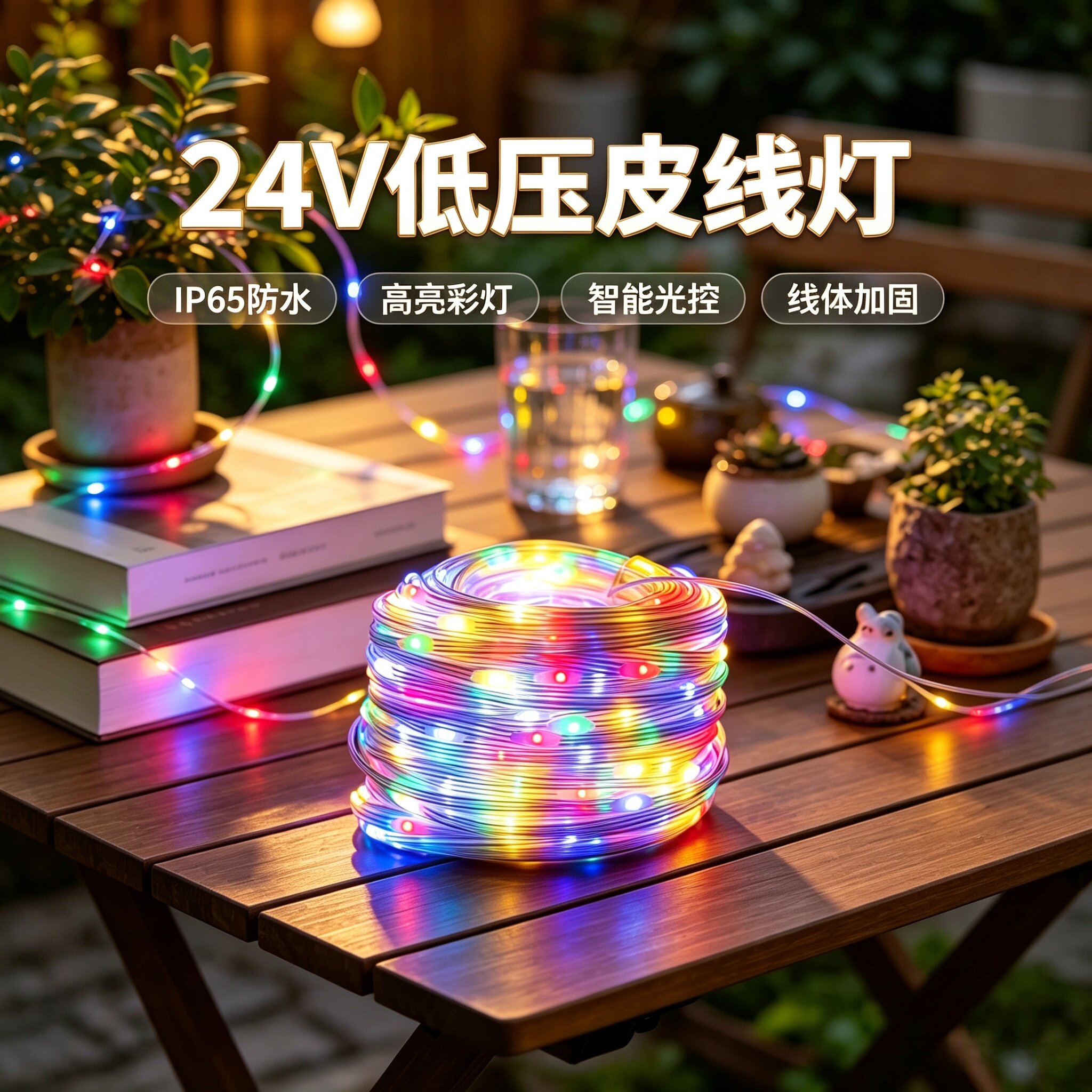 户外防水太阳能皮线灯庭院露营氛围装饰树灯LED小彩灯闪灯串灯带