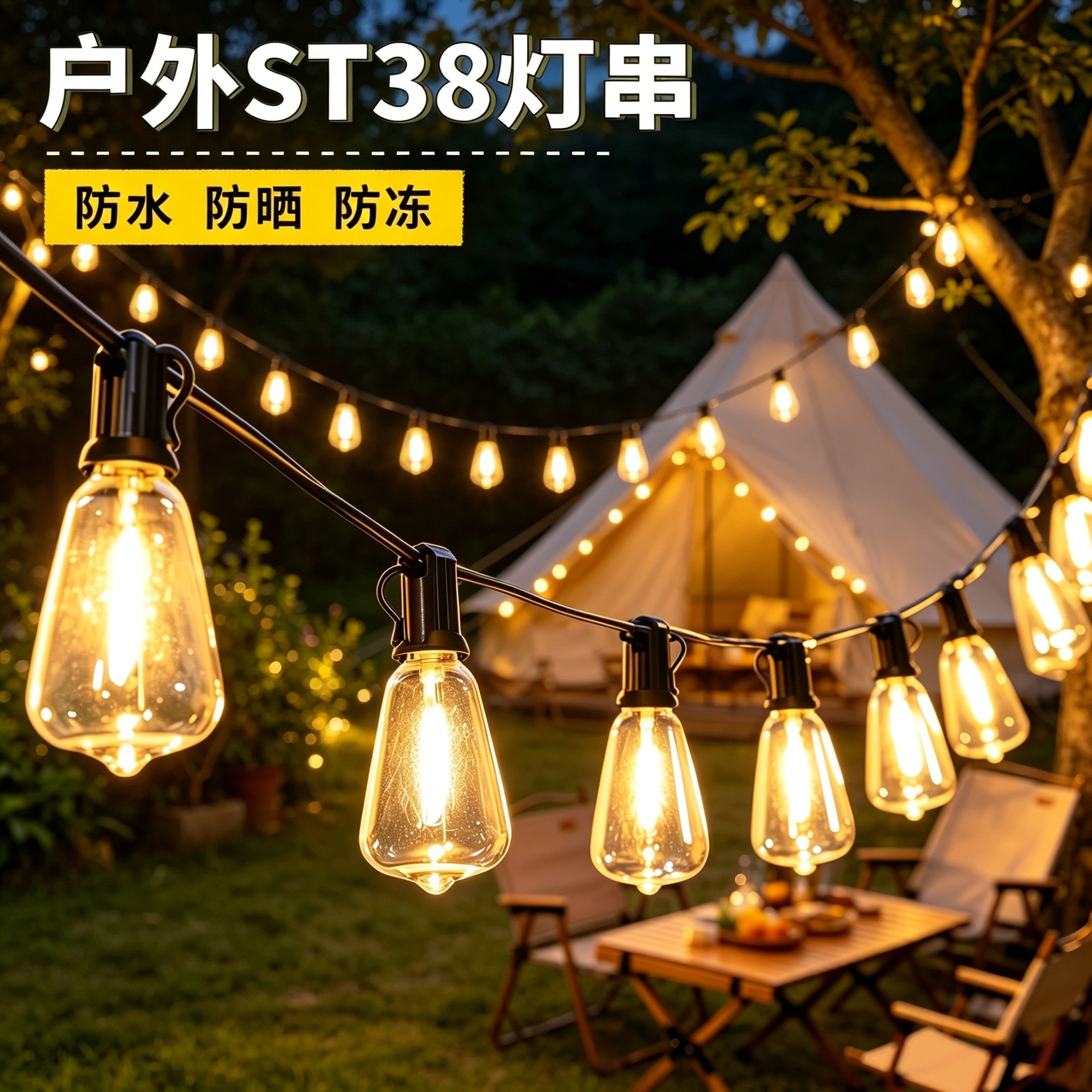 太阳能复古庭院灯串户外防水花园景观装饰灯露营帐篷阳台氛围灯