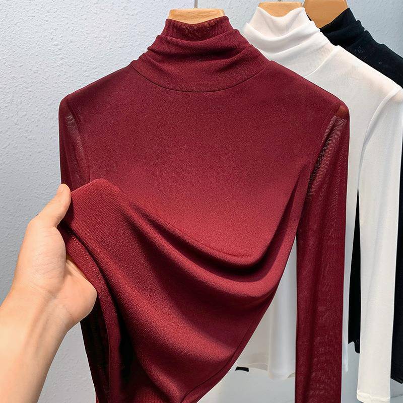 广州丹语漫绪服饰高领打底衫女2025新款欧货女装性感网纱洋气小衫图片