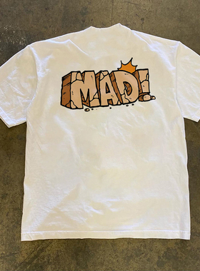 Mad Warning 字母印花百搭oversize短袖T恤男女情侣款ins潮牌体恤