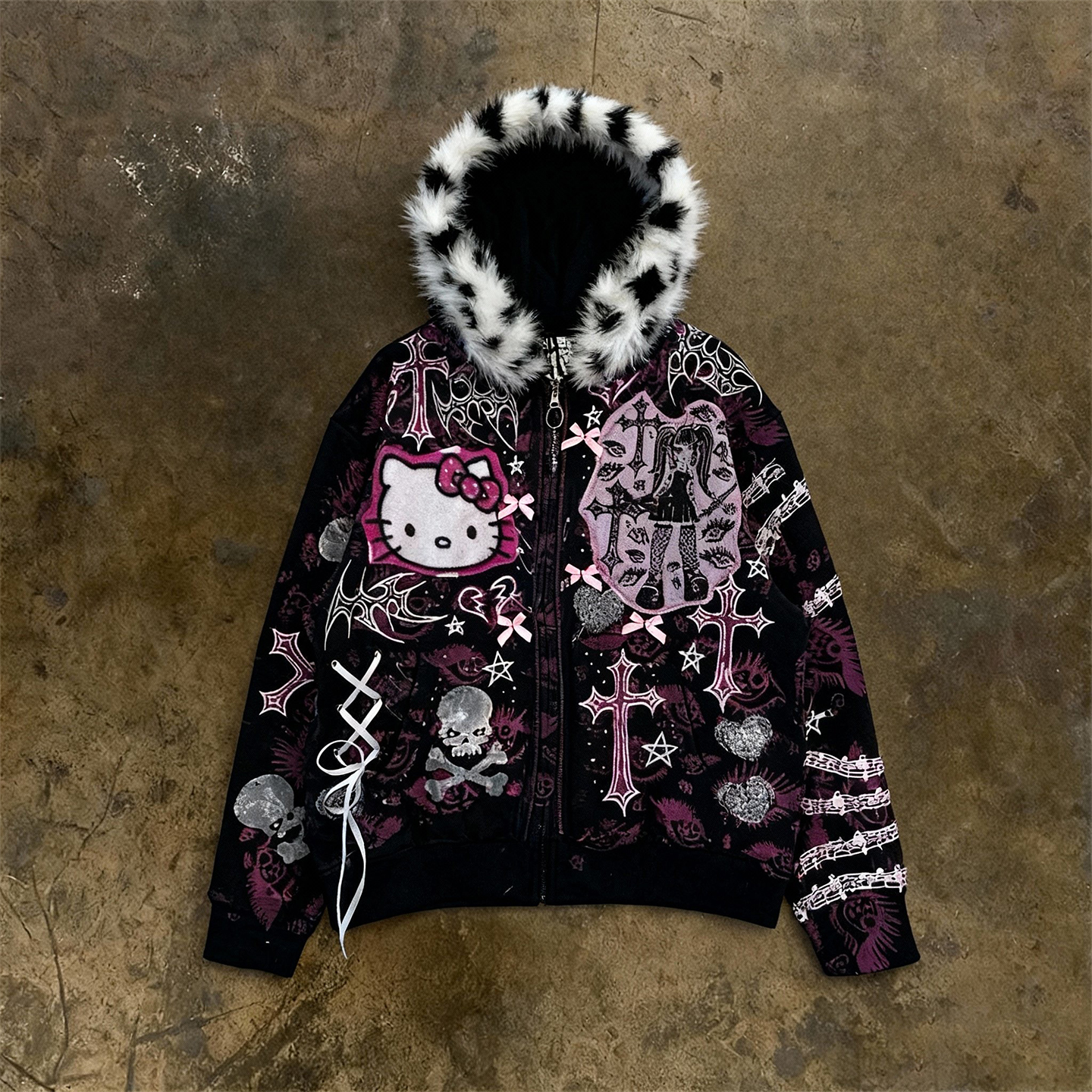 y2k hoodie~亚文化轻朋克风摇滚原宿连帽拉链卫衣辣妹女宽松外套